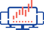 Three desktop screens showing a stock candlestick pattern